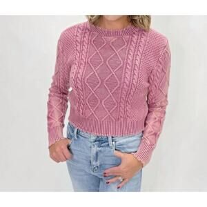 New $169 Anthropologie S Mystree shannon cropped sweater Rose 100% Cotton Boho